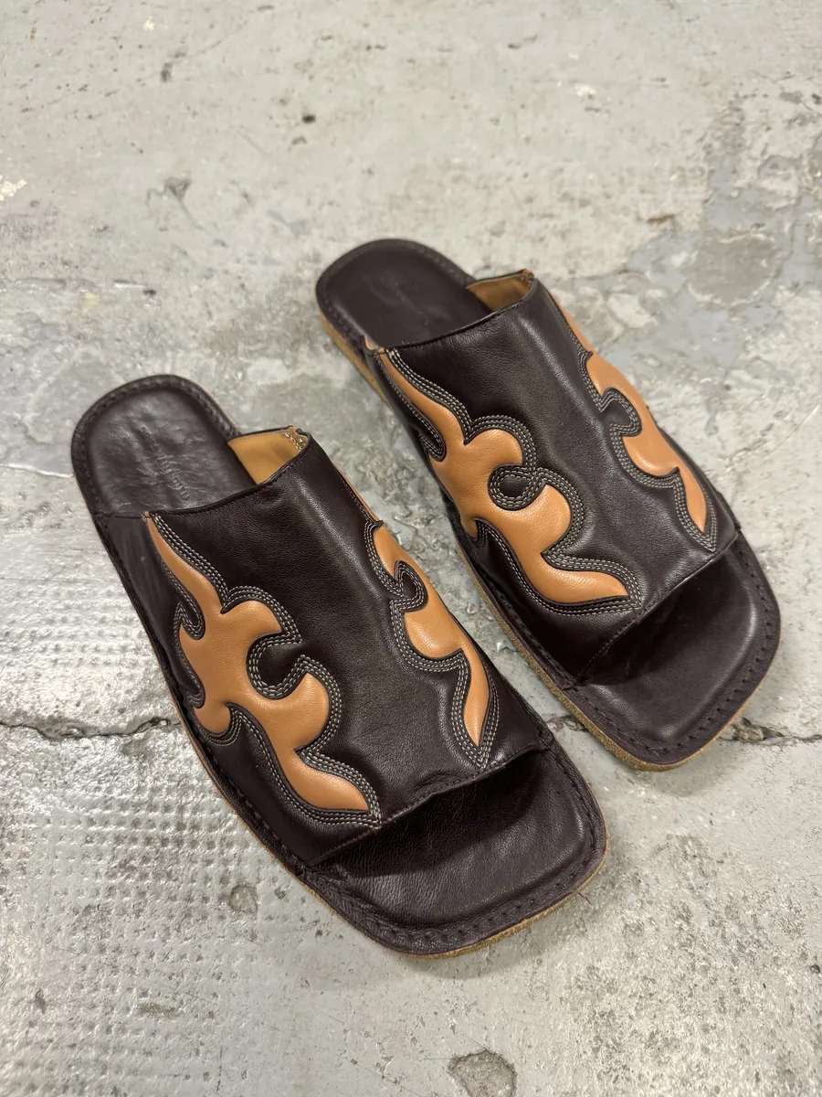 SS2023 Dries Van Noten Black & Brown Cowboy Leather Slippers - Image 2