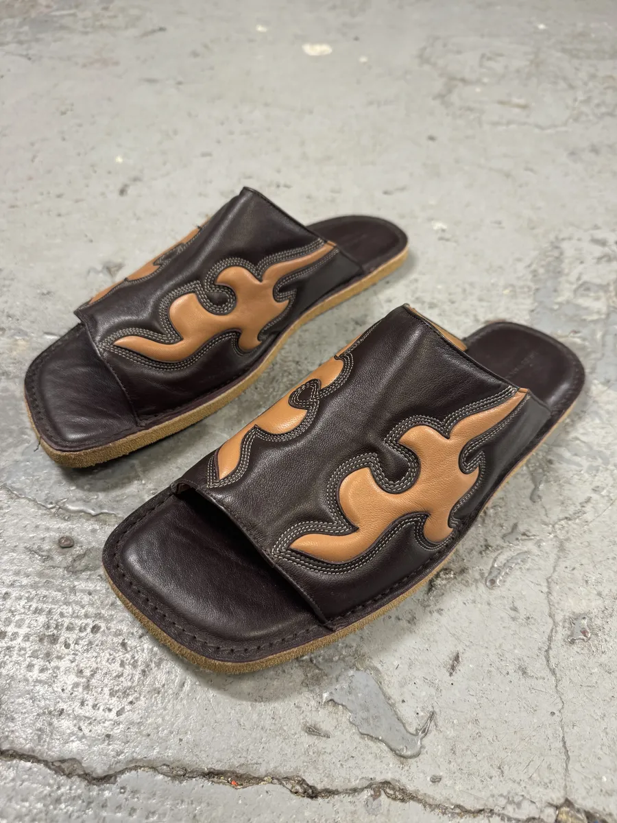 SS2023 Dries Van Noten Black & Brown Cowboy Leather Slippers - Image 3