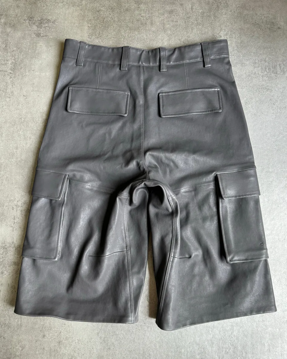 SS2023 Givenchy 1/1 Sample Grey Leather Brut Cargo Shorts - Image 2