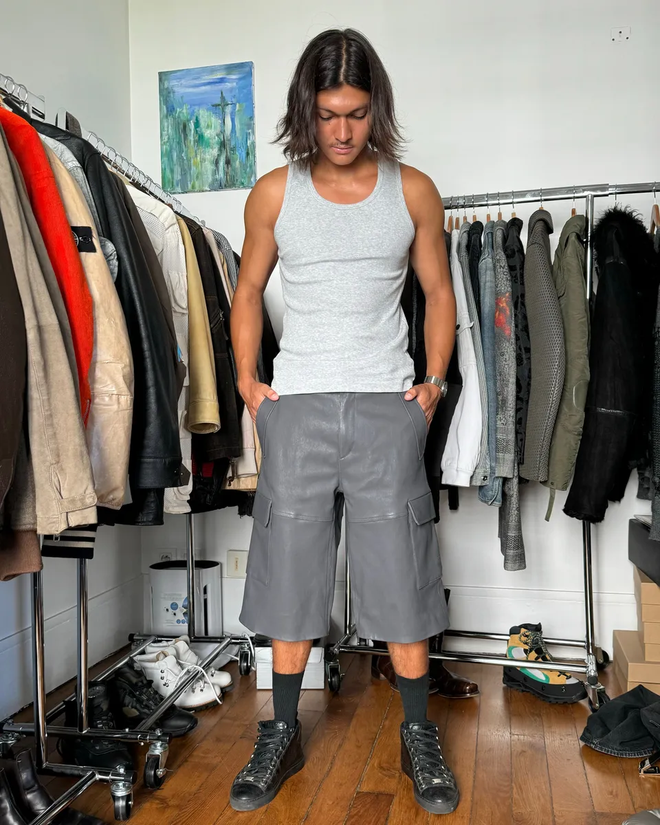 SS2023 Givenchy 1/1 Sample Grey Leather Brut Cargo Shorts - Image 5