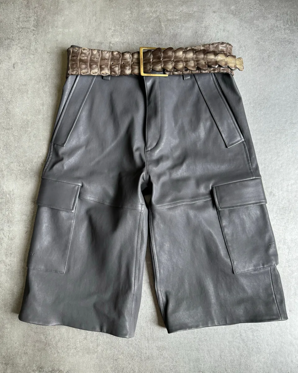 SS2023 Givenchy 1/1 Sample Grey Leather Brut Cargo Shorts - Image 6