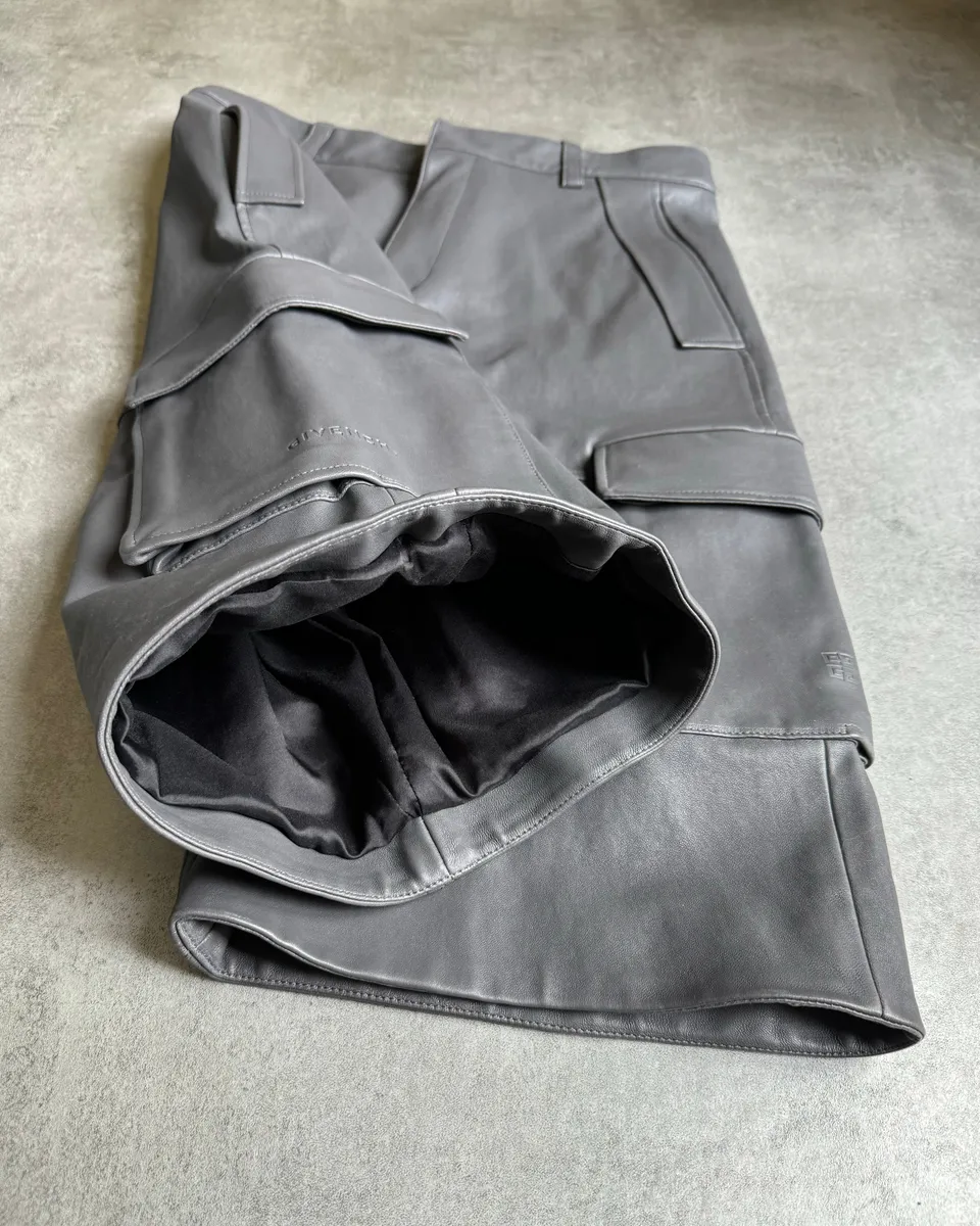 SS2023 Givenchy 1/1 Sample Grey Leather Brut Cargo Shorts - Image 7
