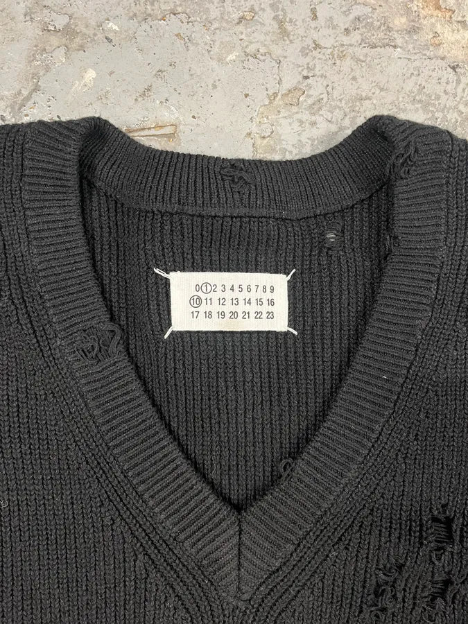 SS2023 Maison Margiela Distressed V Neck Black Sweater - Image 7