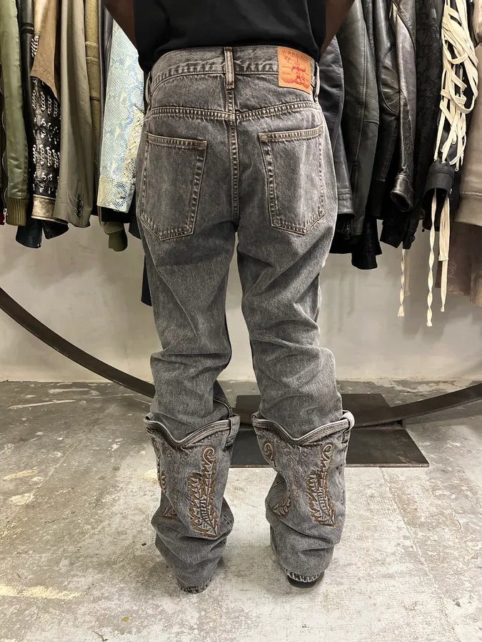SS2023 Y/Project Cow-Boy Brut Grey Astro Denim Jeans - Image 4