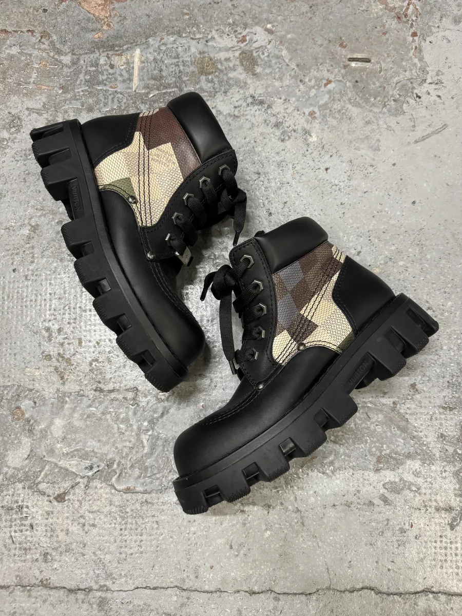 SS2024 Louis Vuitton Checker Combat Leather Boots - Image 4