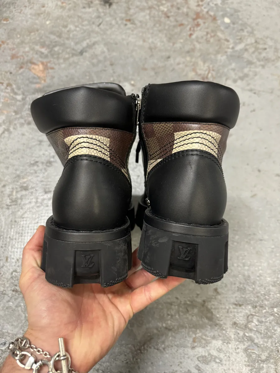 SS2024 Louis Vuitton Checker Combat Leather Boots - Image 7
