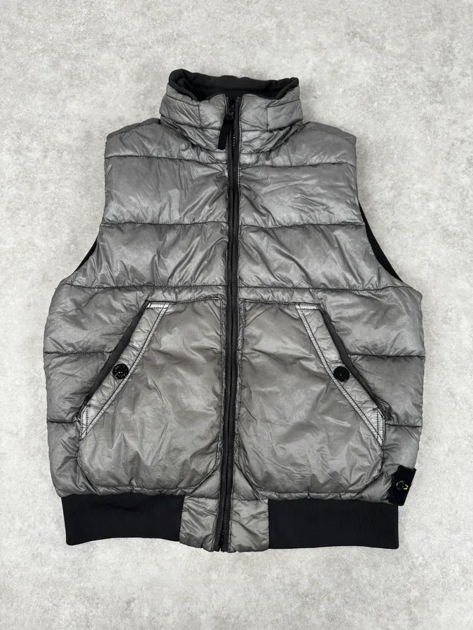 Stone Island 30th Anniversary Side Patch Grey Nylon Puffer Vest