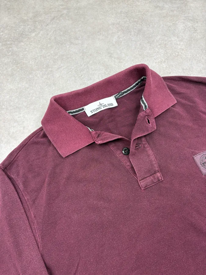Stone Island Burgundy Propaganda Longsleeve Polo - Image 5