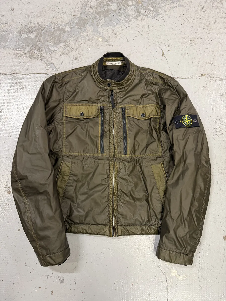 Stone Island Mussola Gommata Camo Green Nylon Puffer Jacket