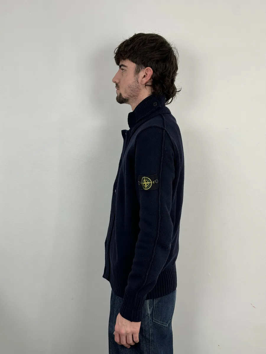Stone Island Navy Buttoned Cardigan Sweater - Image 4
