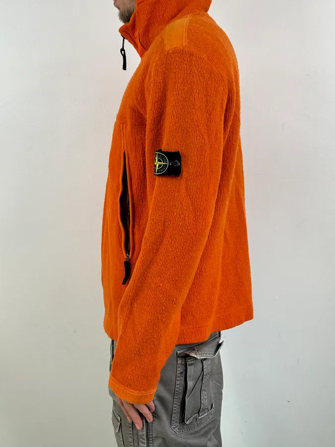 Stone Island Orange Wool Fleece Zip-up Hoodie - Image 3