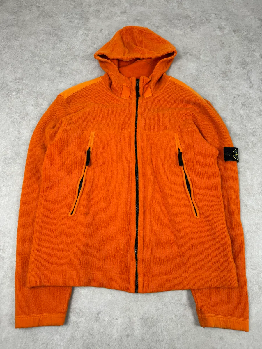 Stone Island Orange Wool Fleece Zip-up Hoodie - Image 5