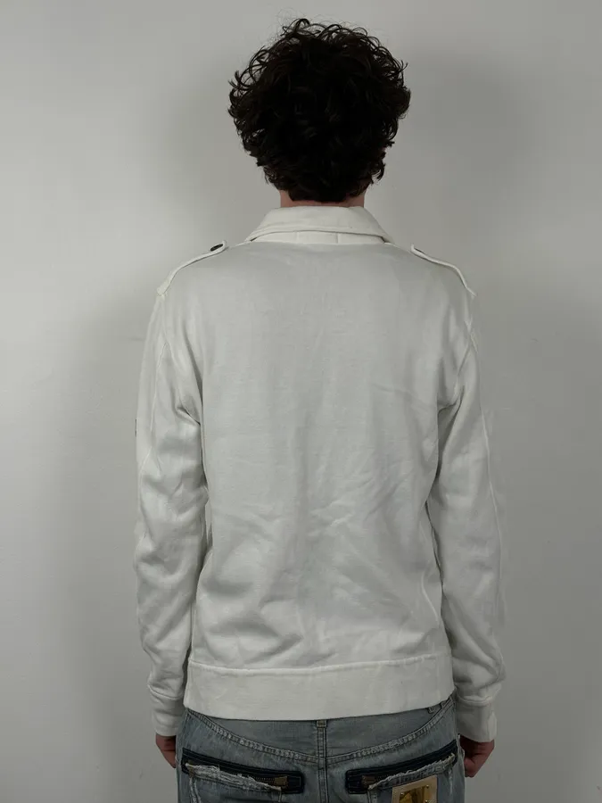 Stone Island White Double-Breasted Compass Patch Jacket - Image 3