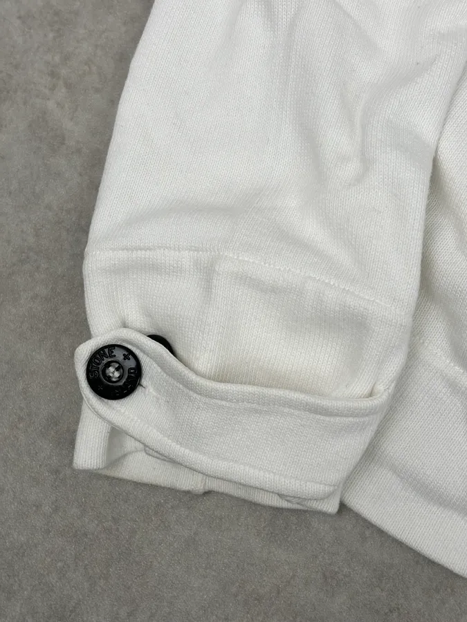 Stone Island White Double-Breasted Compass Patch Jacket - Image 8