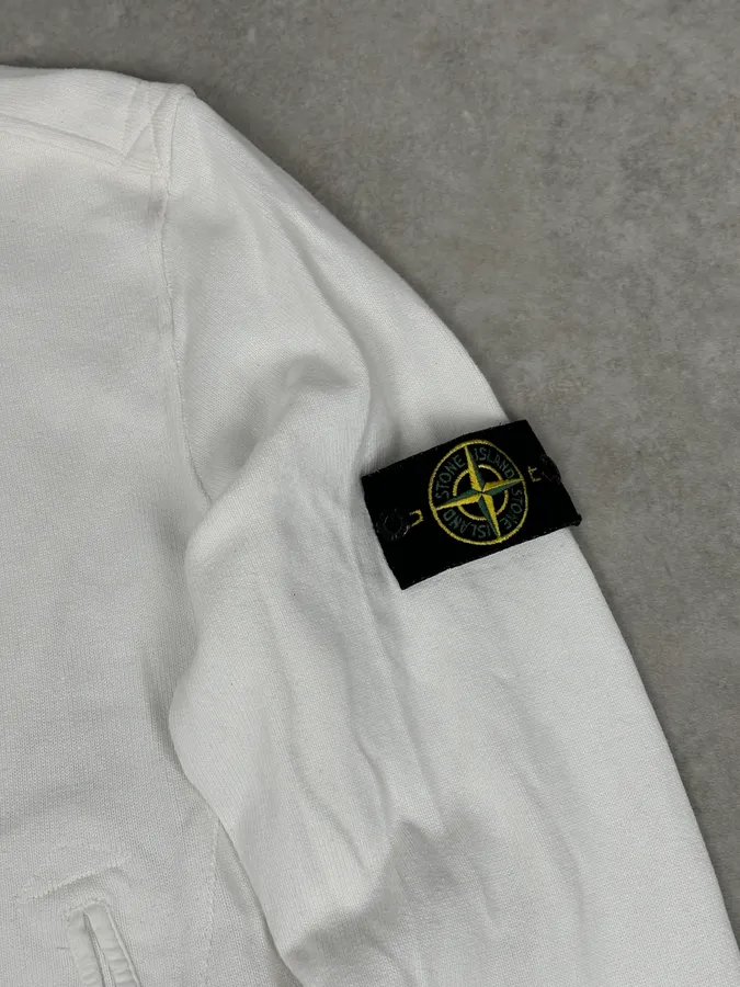 Stone Island White Double-Breasted Compass Patch Jacket - Image 9