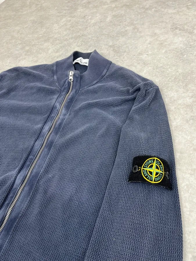 Stone Island Zip-up Navy Faded Perfored Sweater - Image 7