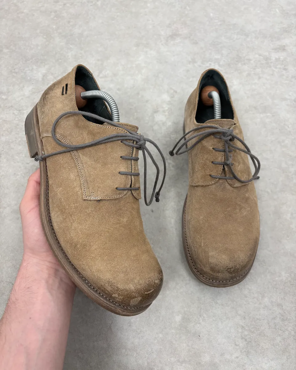 The Last Conspiracy Beige Suede Leather Eroded Derby Shoes