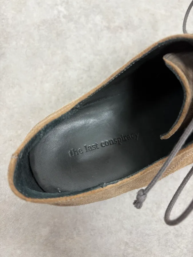 The Last Conspiracy Beige Suede Leather Eroded Derby Shoes - Image 10
