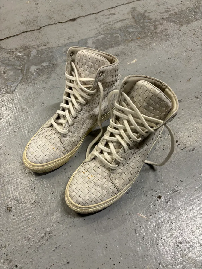 The Last Conspiracy Cream Leather Woven High-Top Sneakers - Image 3