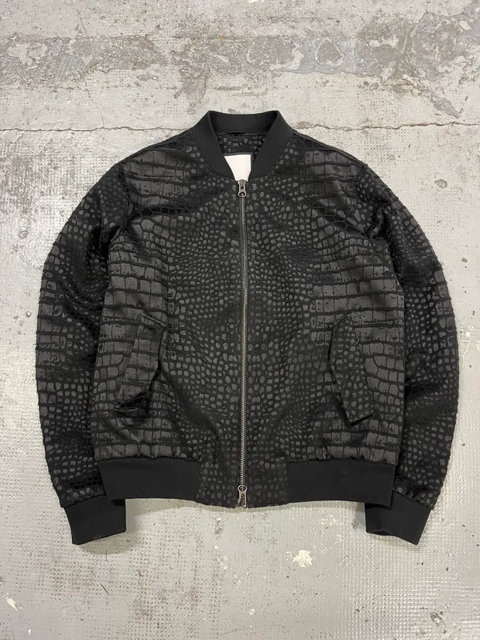 Ungaro Black Crocodile Effect Bomber Jacket