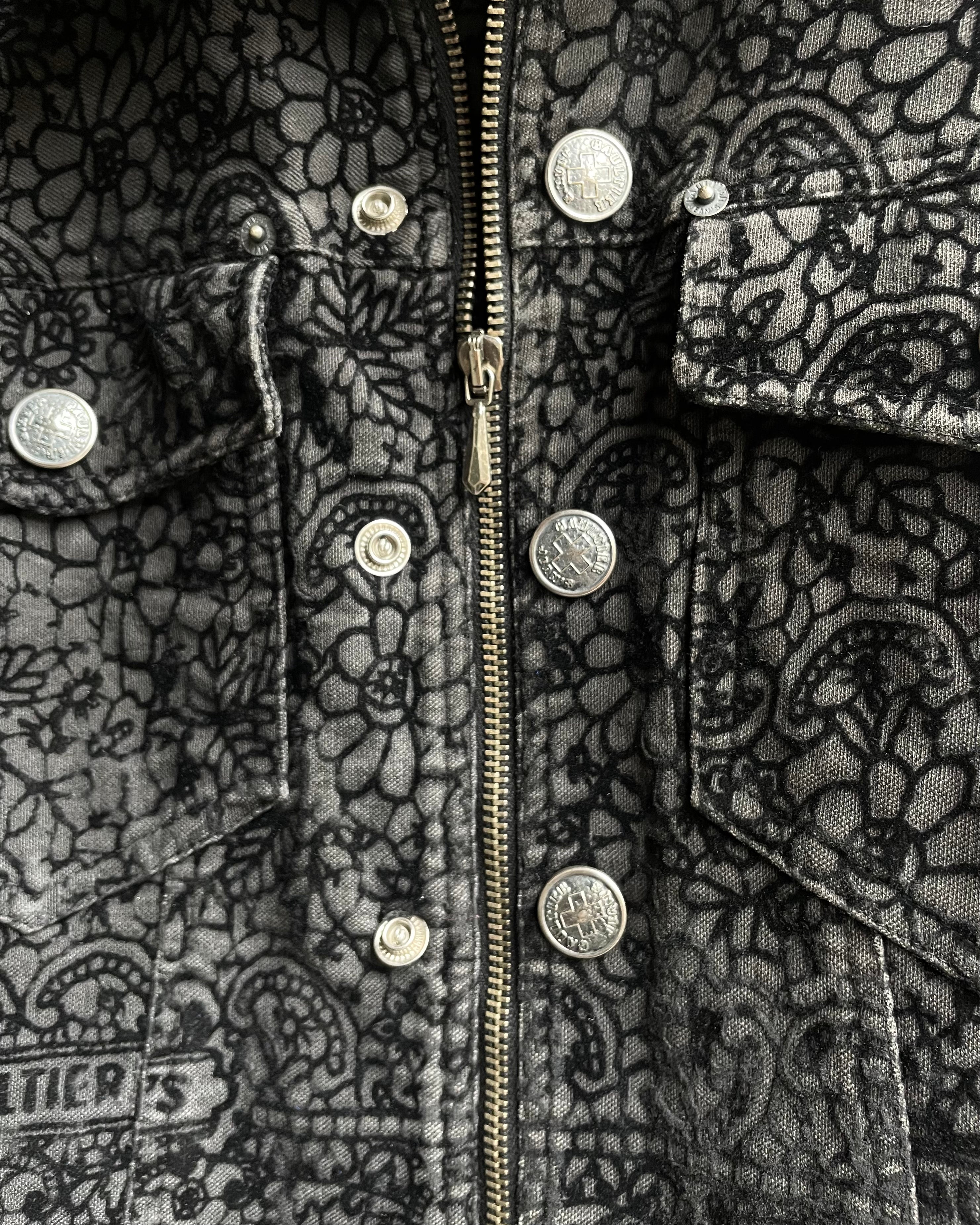 1990s Jean Paul Gaultier Velvet Flocked Denim Jacket (XS) - Image 3