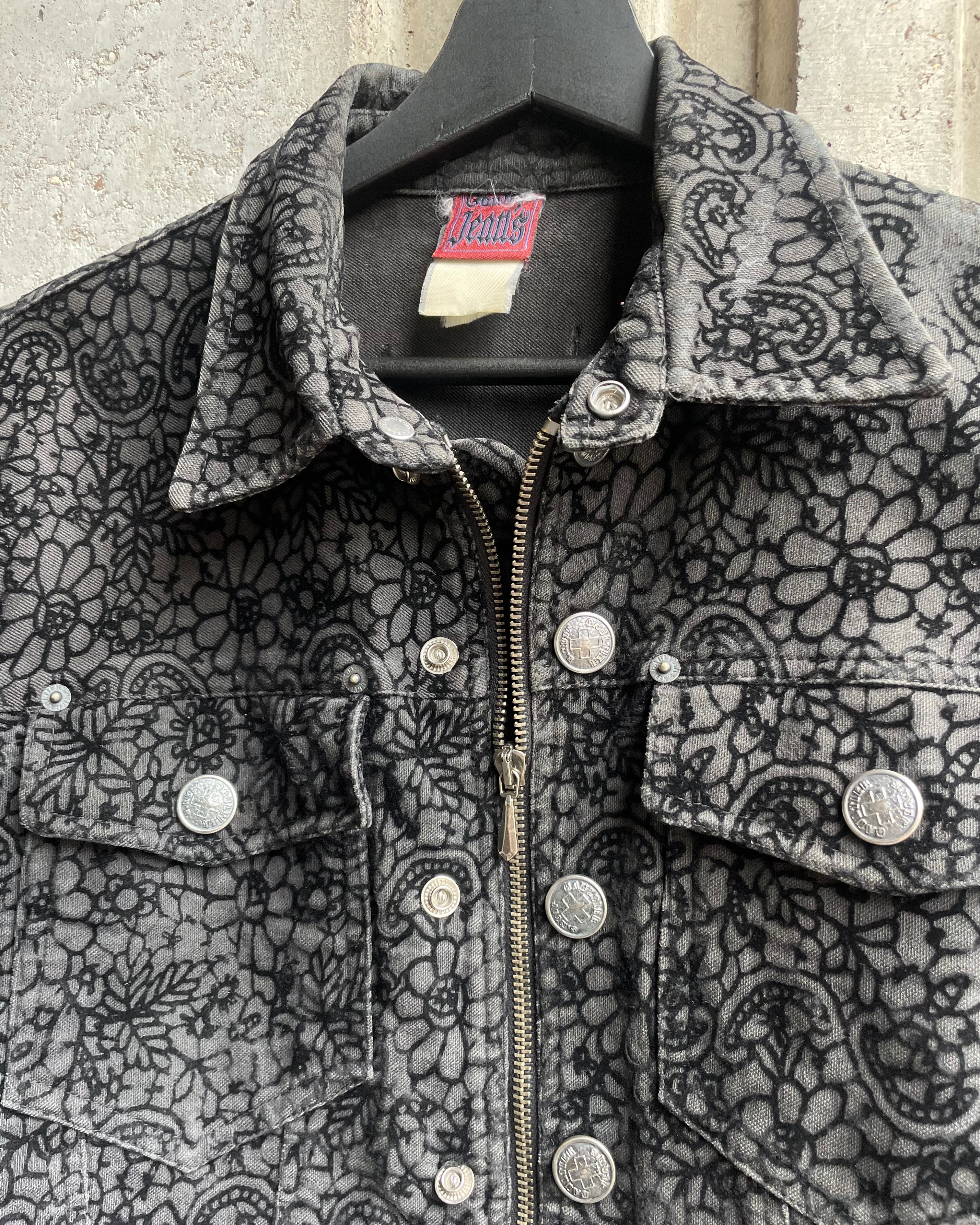 1990s Jean Paul Gaultier Velvet Flocked Denim Jacket (XS) - Image 4