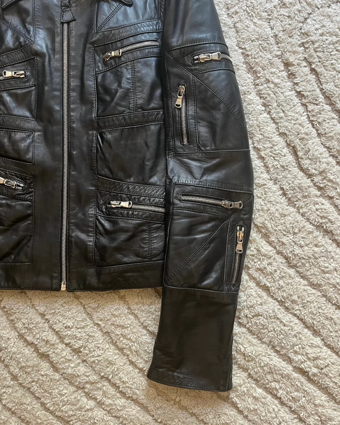 00s Dolce & Gabbana Multi Zips Leather Jacket With Detachable Arms (XS) - Image 3
