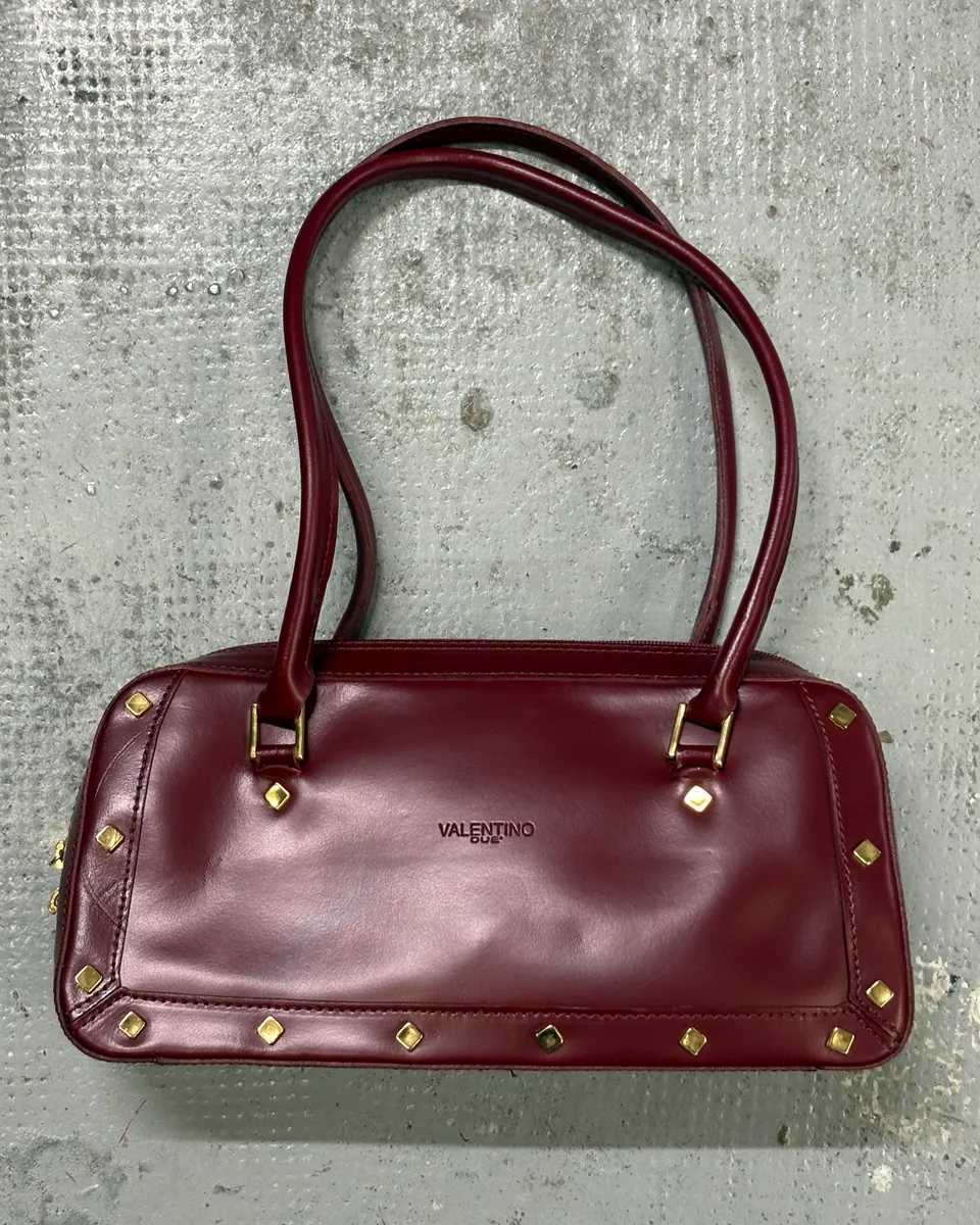 Valentino Red Glamour Gold Studded Leather Handle Bag
