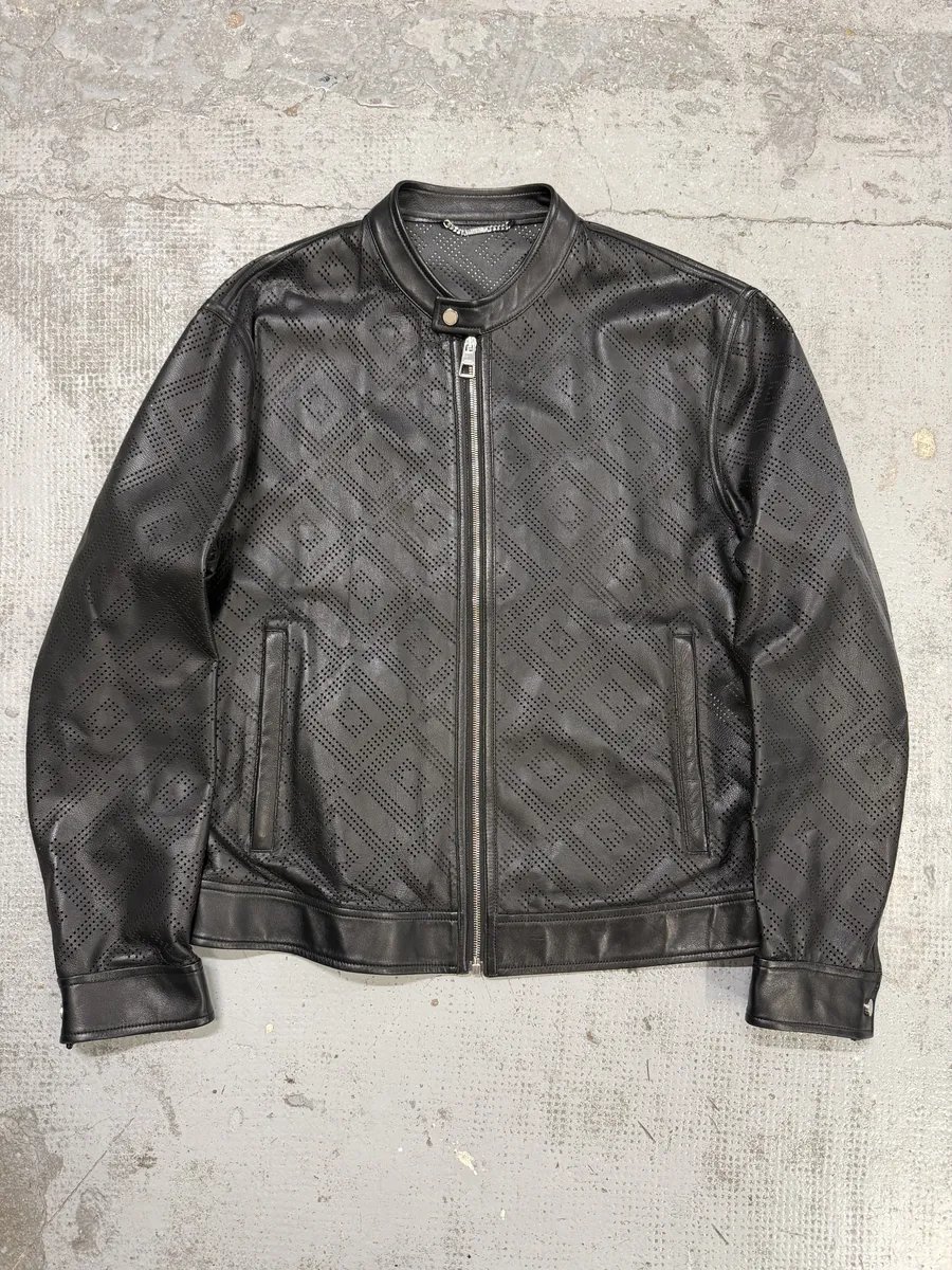 Versace Black Lazer Cut Biker Leather Jacket