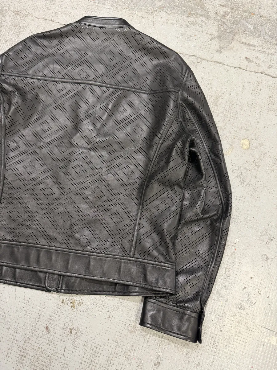 Versace Black Lazer Cut Biker Leather Jacket - Image 10