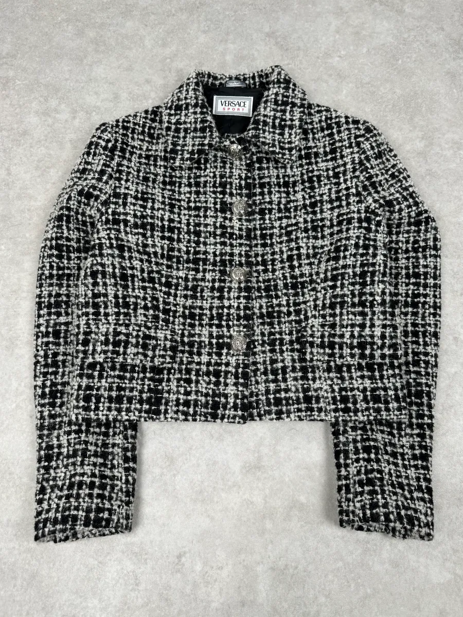Versace Black & White Tweed Classy Jacket - Image 4
