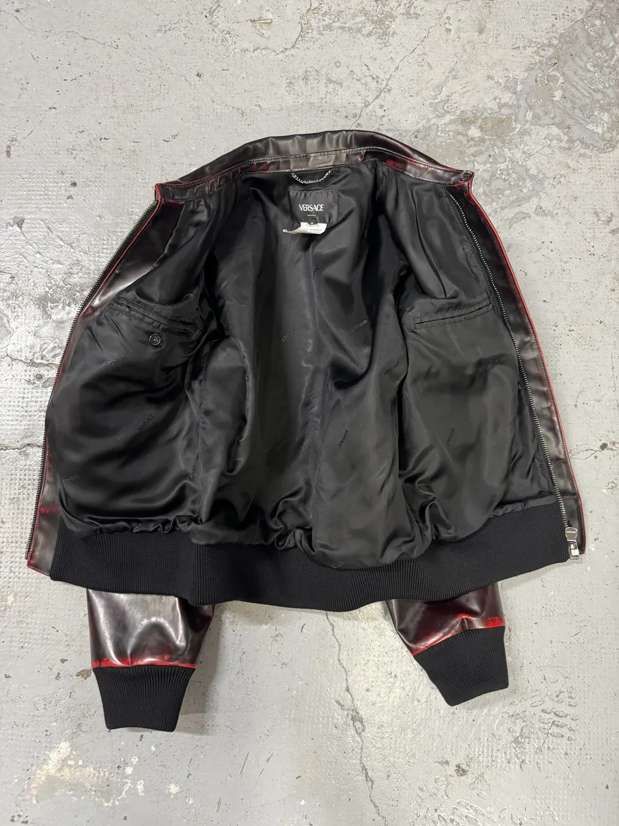 Versace Blood Burgundy & Black Leather Jacket - Image 10