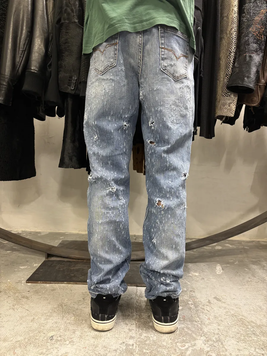 Versace Blue Ripped Denim Jeans - Image 3