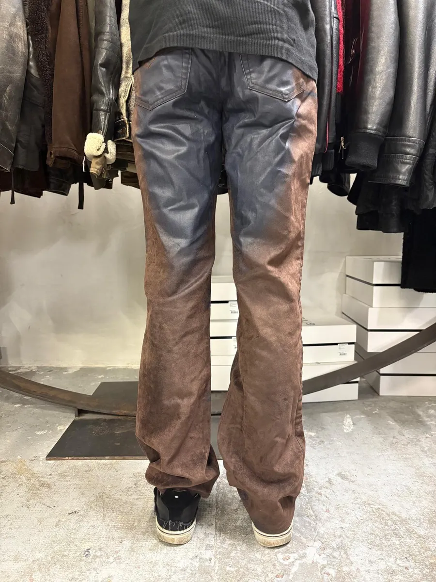 Versace Brown & Navy Waxed Effect Pants - Image 3