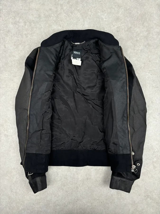 Versace Geometrical Grey & Black Biker Jacket - Image 7
