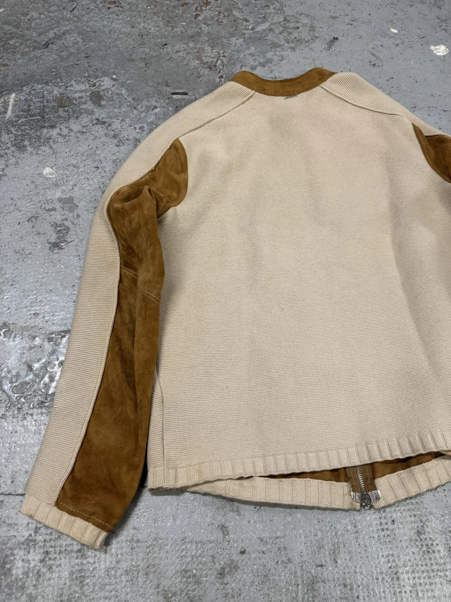 Versace Hybrown Camel Leather & Cotton Zip-up Biker Jacket - Image 4