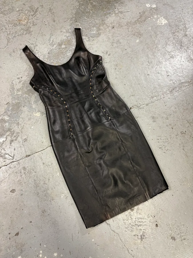 Versace Metal Hook Black Leather Dress - Image 5