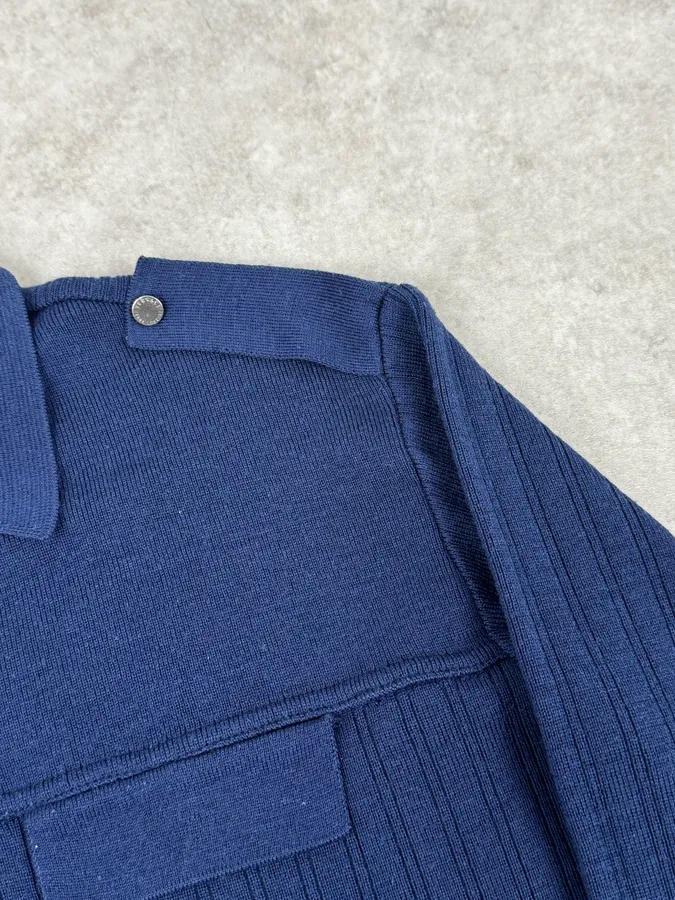 Versace Navy Flat Wool Longsleeve Polo - Image 7