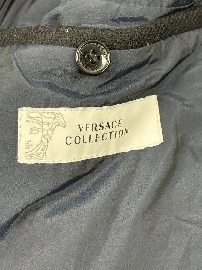 Versace Navy Wool Fur Collar Classy Bomber Jacket - Image 11