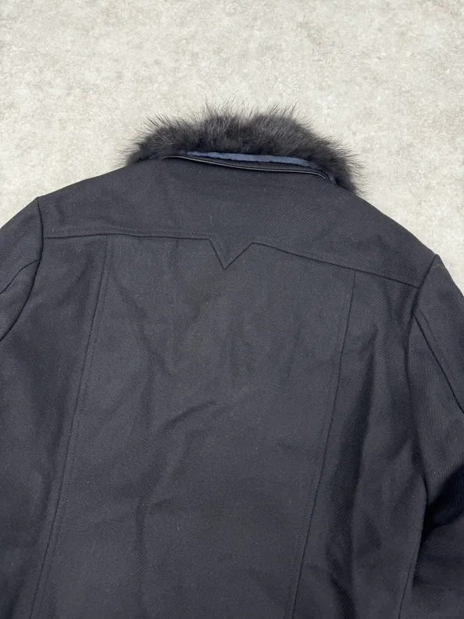 Versace Navy Wool Fur Collar Classy Bomber Jacket - Image 8