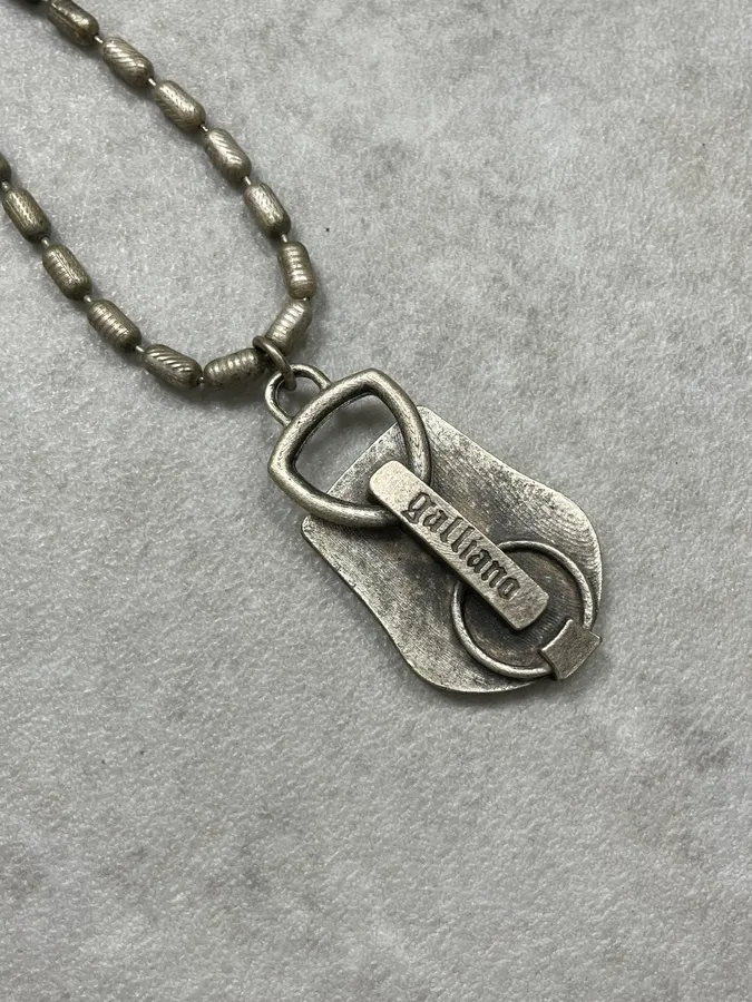 Vintage Galliano Silver Metal Beaded Necklace with Padlock Pendant One Size - Image 5