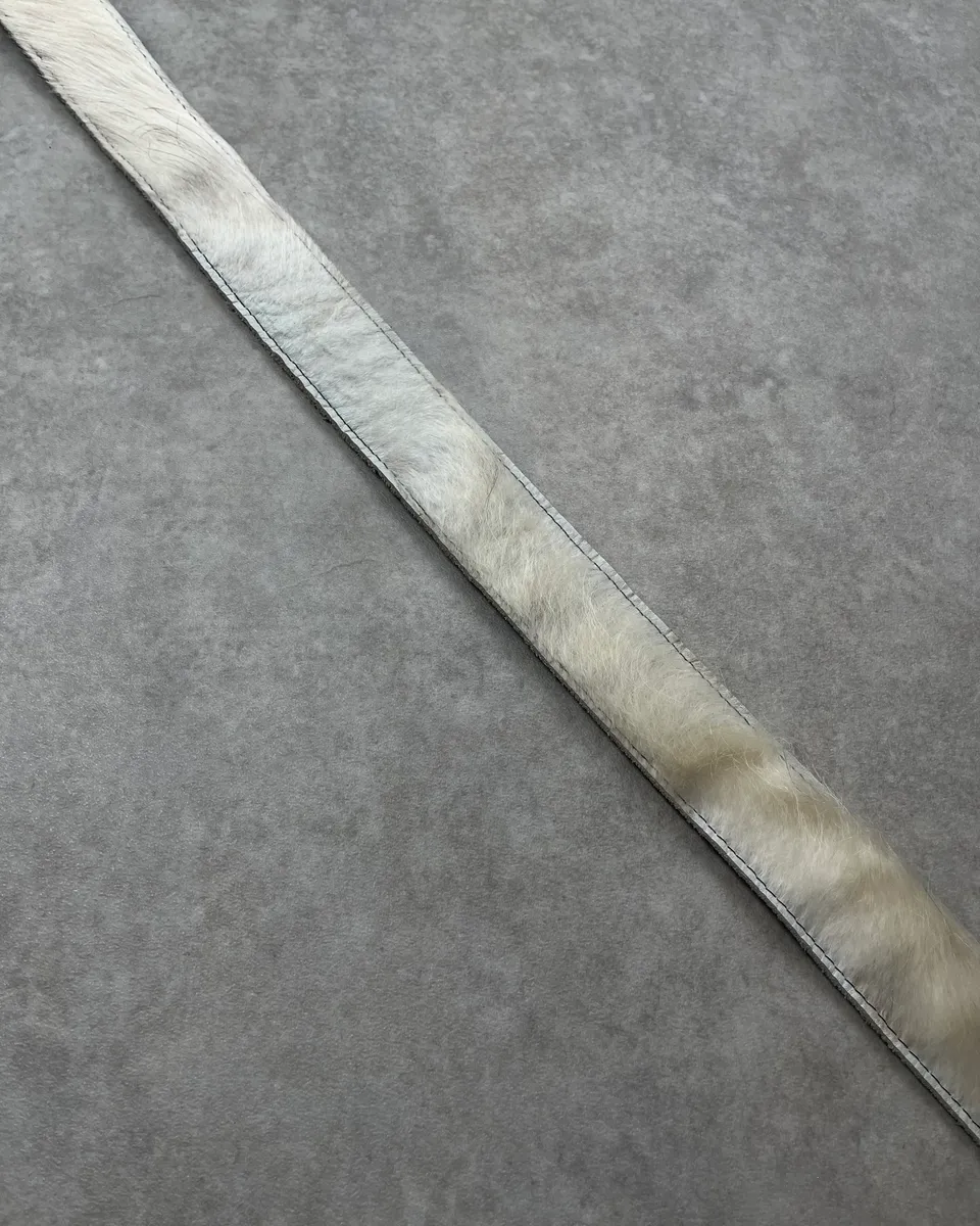 Vintage White Cowhide Fur Leather Belt - Image 9