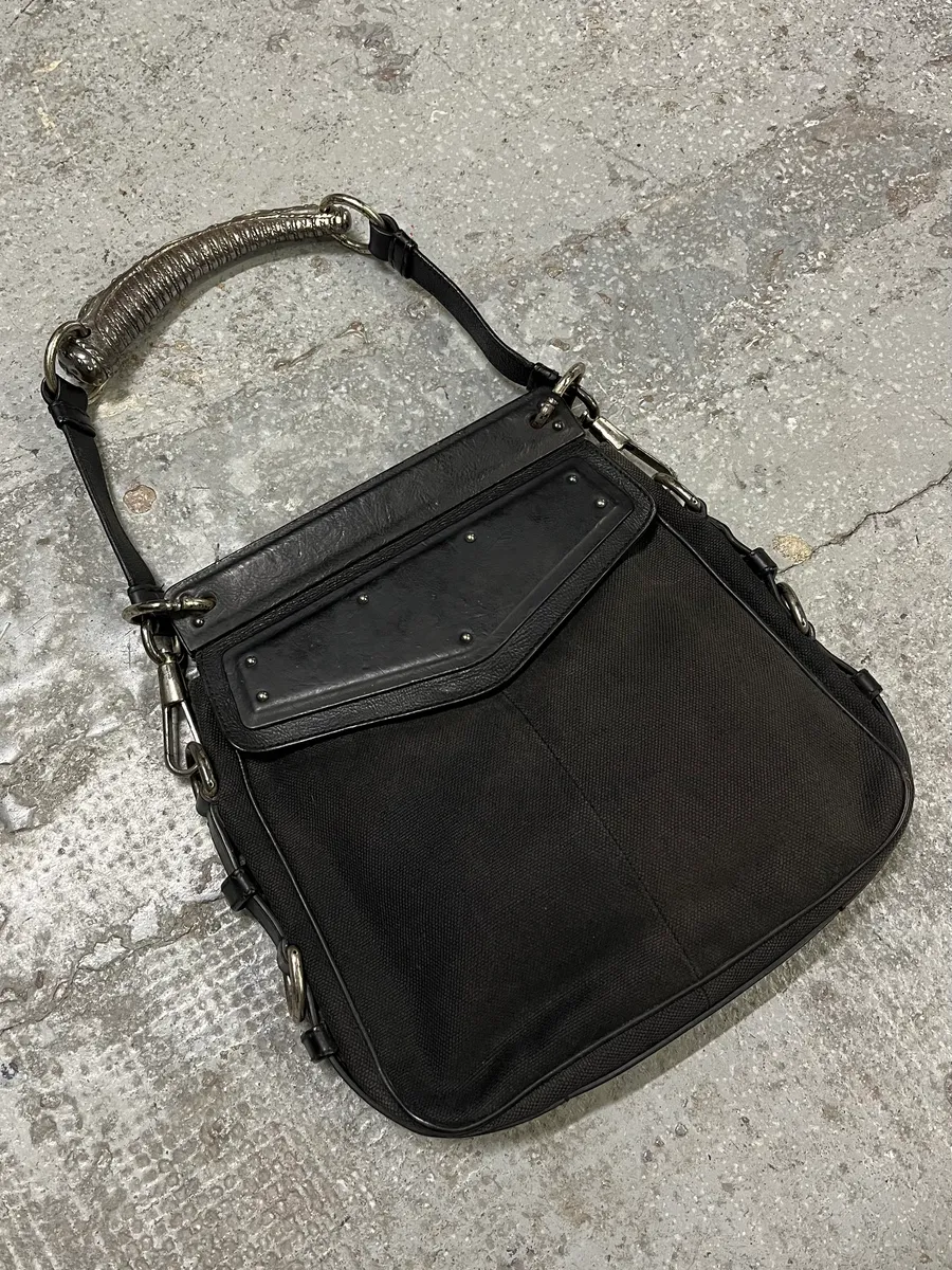 Yves Saint Laurent Black Canva Leather Metal Horn Handle Bag - Image 4