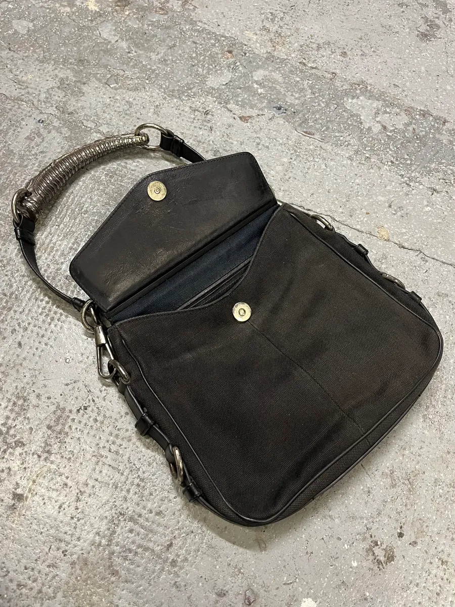 Yves Saint Laurent Black Canva Leather Metal Horn Handle Bag - Image 9