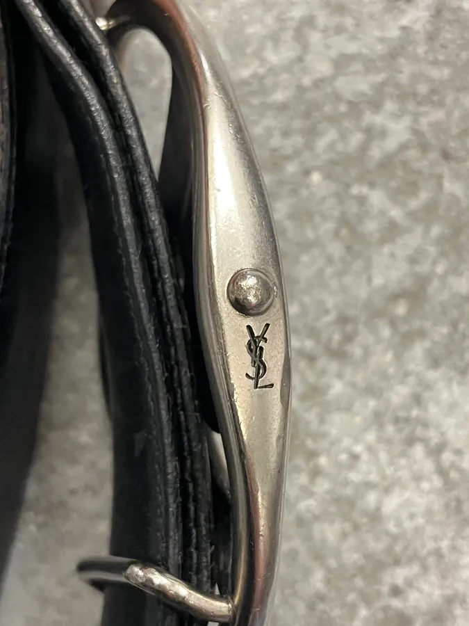 Yves Saint Laurent Black Leather Belt YSL Grey Buckle - Image 5