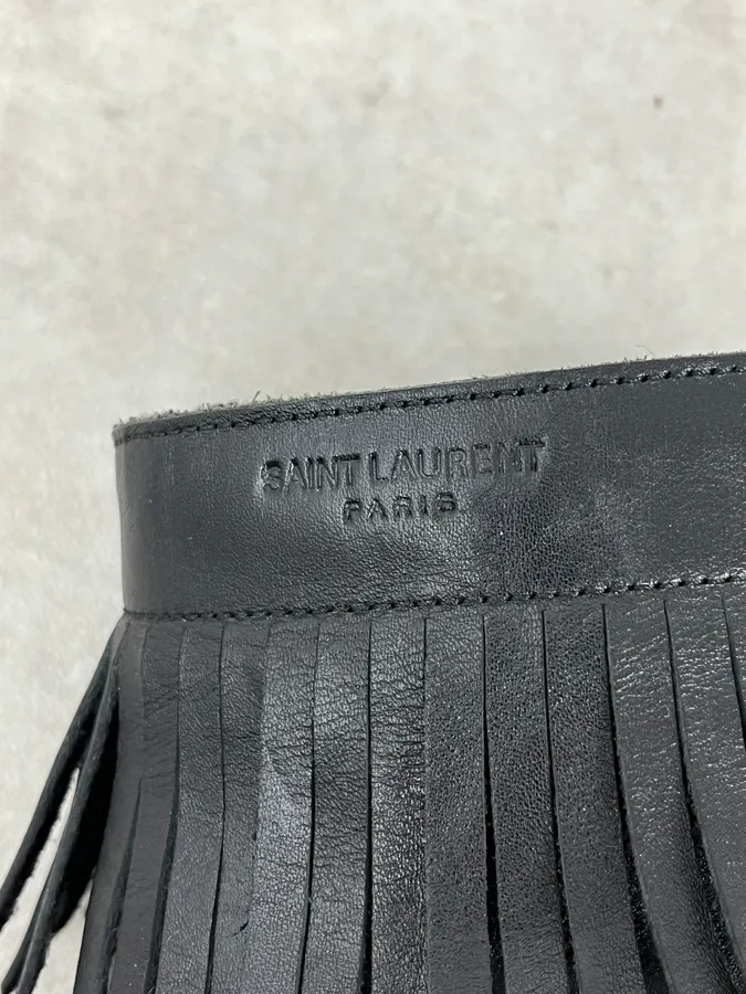 Yves Saint Laurent Black Leather Fringed Boots - Image 10