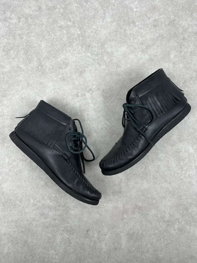 Yves Saint Laurent Black Leather Fringed Boots - Image 5