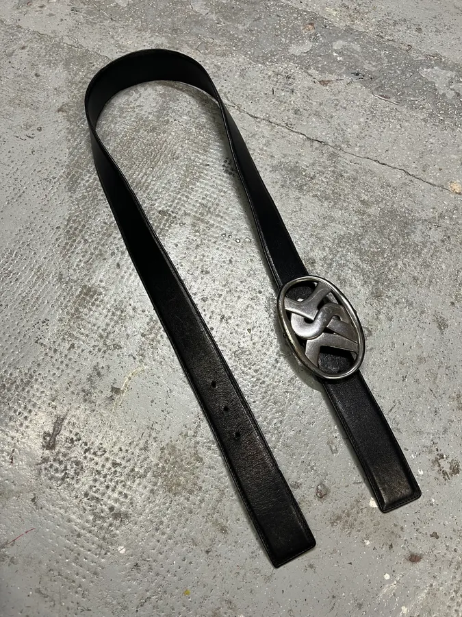 Yves Saint Laurent Black Leather Silver Buckle Belt - Image 2