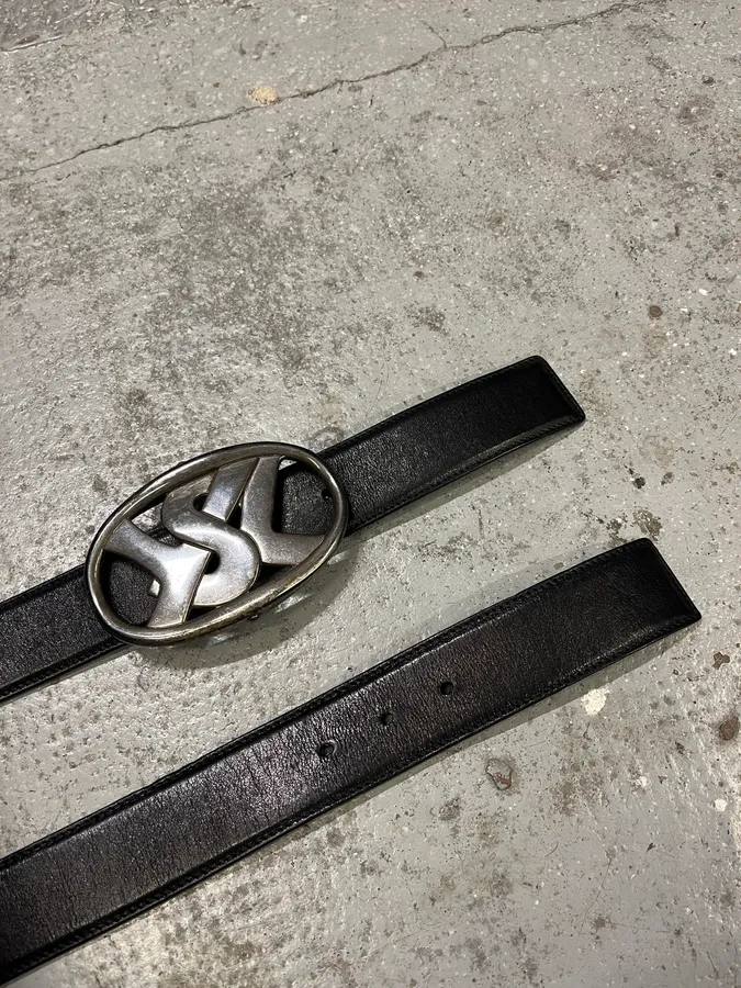 Yves Saint Laurent Black Leather Silver Buckle Belt - Image 3