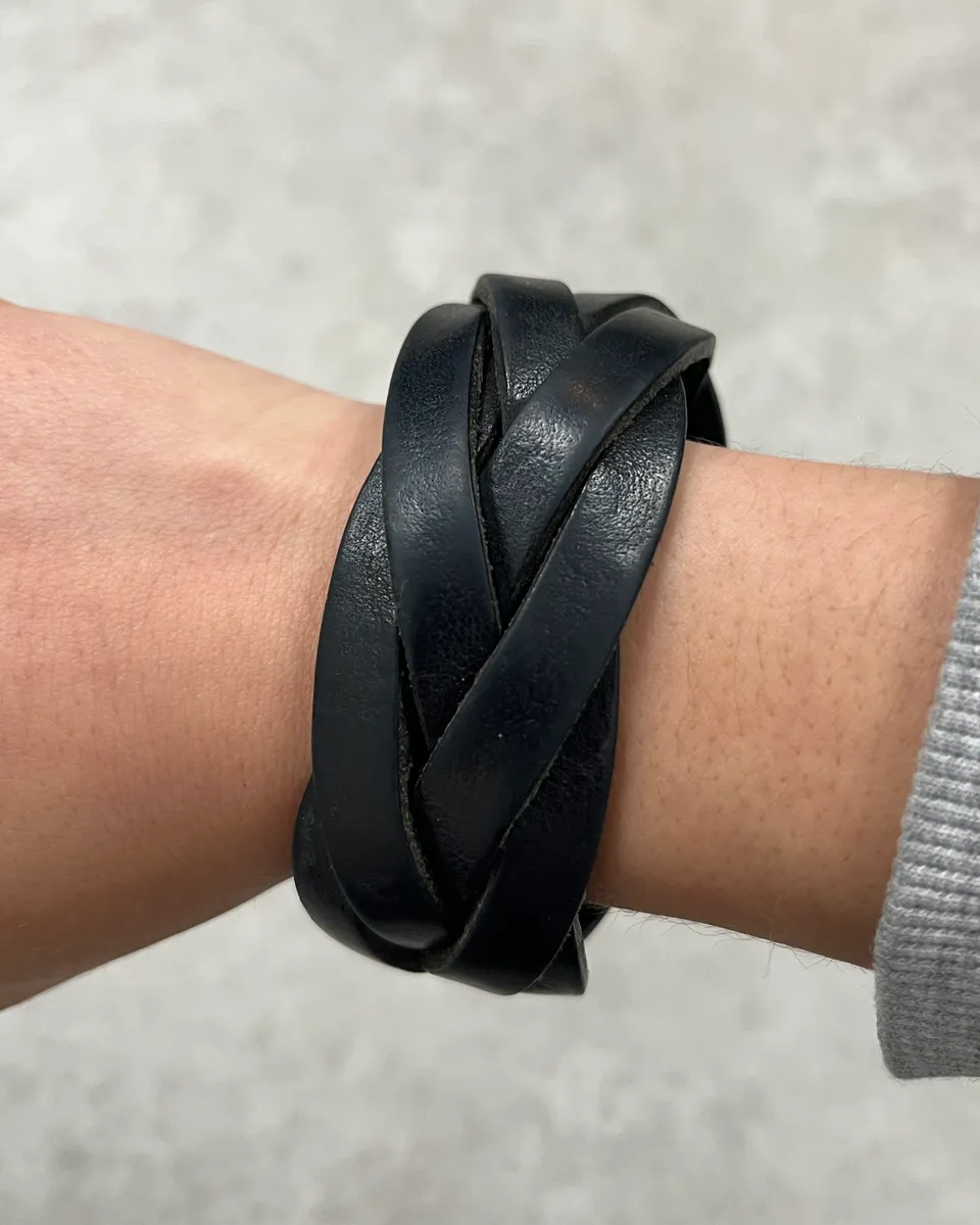 Yves Saint Laurent Black Leather Wrap Bracelet - Image 3